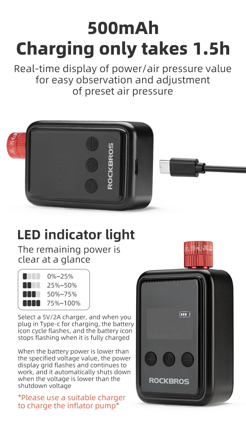 ROCKBROS 150 PSI Portable Pocket Bike Electric Air Pump - Image 18
